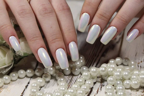 Sexy Manicure Długie Paznokcie Tle Pięknej — Zdjęcie stockowe