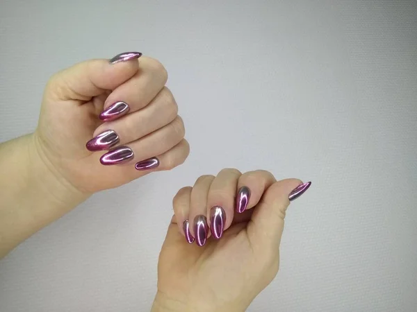 Piękne Kobiece Dłonie Modny Manicure Tle — Zdjęcie stockowe