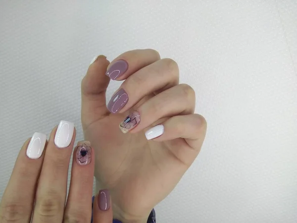 Manicura Hermosa Las Uñas Sobre Fondo Textura Moda — Foto de Stock