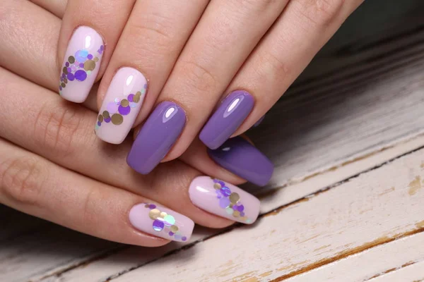 Stylish design of manicure on beautiful nails — Stock Photo, Image
