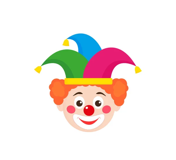 Tête Clown Chapeau Bouffon Coloré Trois Cornes Cloches Isolé Sur — Image vectorielle