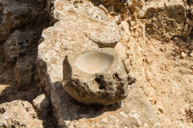 Eski taş harç, eski mutfak harç, Shiloh arkeolojik park Samiriye İsrail'in Kazısı yakın çekim