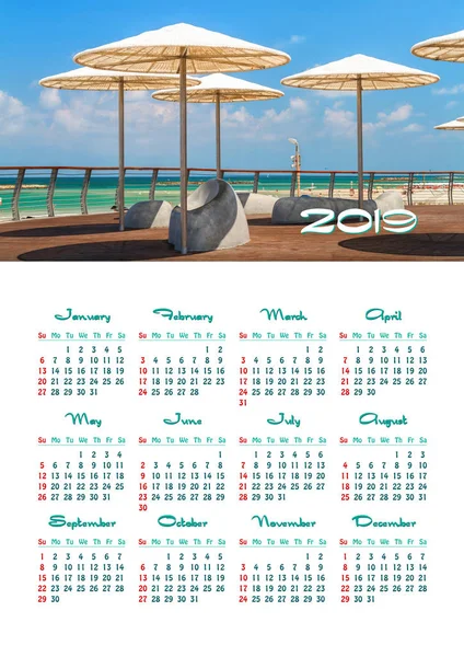 Kalendarz ścienny na rok 2019, pojedyncza strona ze zdjęciem — Zdjęcie stockowe