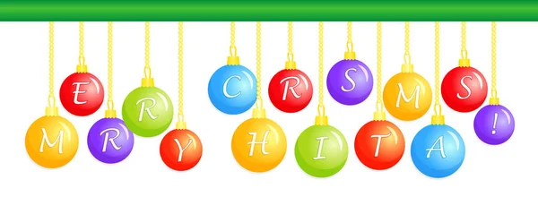 Рождеством Христовым Приветственный Баннер Цветными Рождественскими Шарами Приветственными Буквами Белый — стоковый вектор