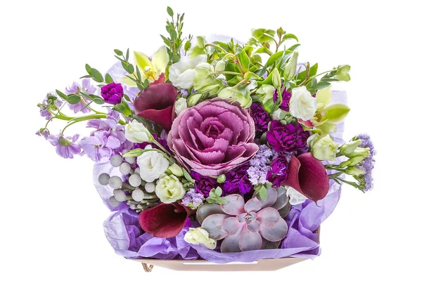 Bouquet Frais Luxuriant Fleurs Colorées Isolé Sur Fond Blanc — Photo