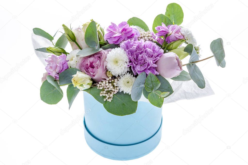 Fresh, lush bouquet of colorful flowers, isolated on white background.