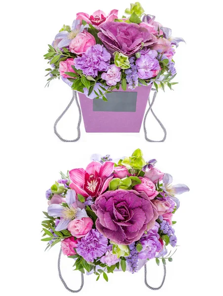 Fresh Lush Bouquet Colorful Flowers Isolated White Background — Stock Photo, Image