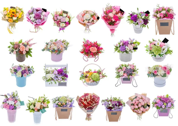 Frisk Frodig Bukett Färgglada Blommor Isolerade Vit Bakgrund — Stockfoto