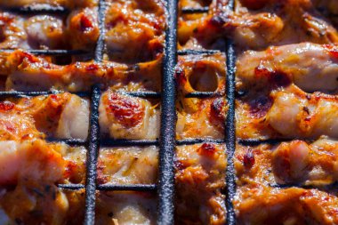 Bahçede ızgara tavuk. Barbekü.