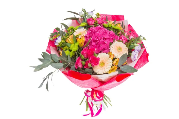 Heldere Buketny Samenstelling Van Verse Bloemen Witte Achtergrond Stockfoto