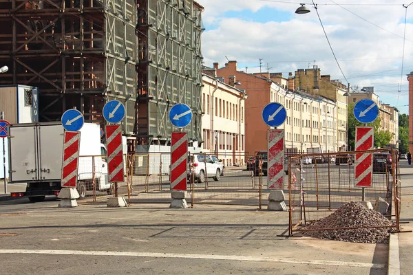 Travaux Routiers Sur Chaussée Panneaux Contournement — Photo