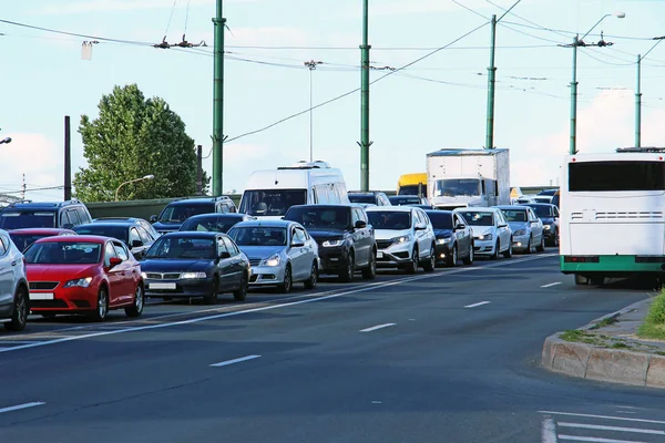 Coches Pie Atasco Tráfico Rampa Desde Puente — Foto de Stock