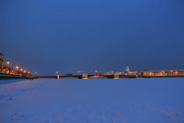 Russia Petersburg View Palace Bridge Winter Night — Stock Photo, Image