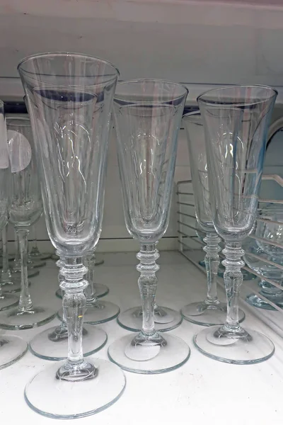 Empty Glass Goblets Shelf — Stock Photo, Image