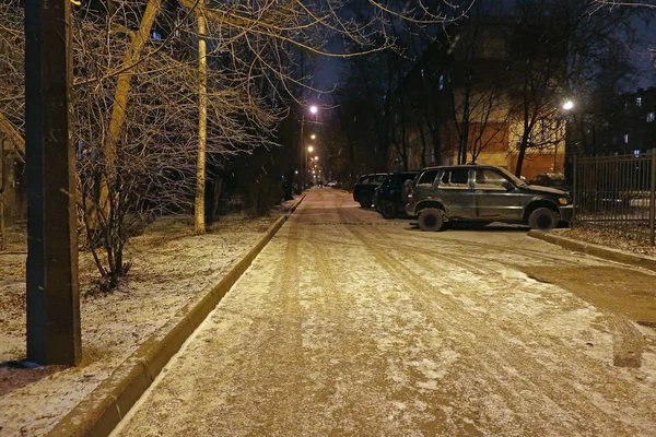 Neve Noite Inverno Rua — Fotografia de Stock