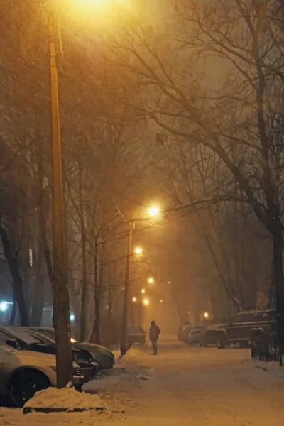 Nevasca Rua Cidade Noite — Fotografia de Stock
