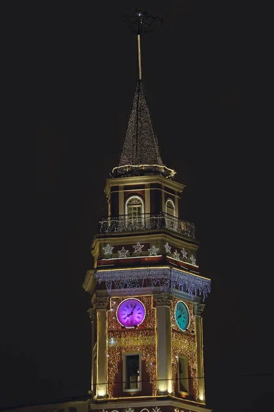 Russia Petersburg Clock Duma Tower Winter Night — Stock Photo, Image