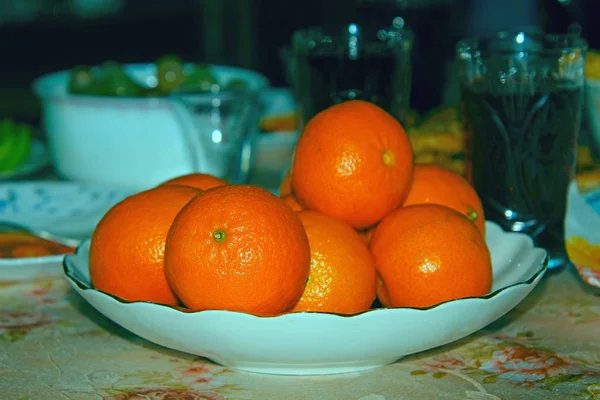 Orange Mandarin Plate Table — Stock Photo, Image