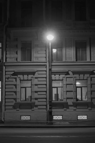 Black White Lantern Street House Evening — Stock Photo, Image