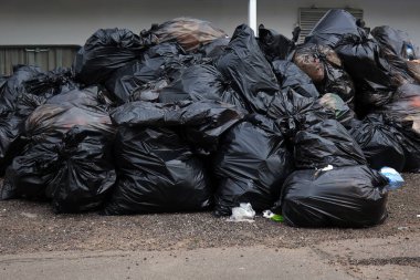 Çöpler, çevreyi kirletmemek için siyah plastik poşetlere doldurulmuş.