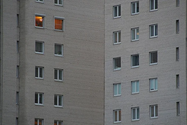 Illuminated Windows Brick House Beginning Dusk — Stock Photo, Image