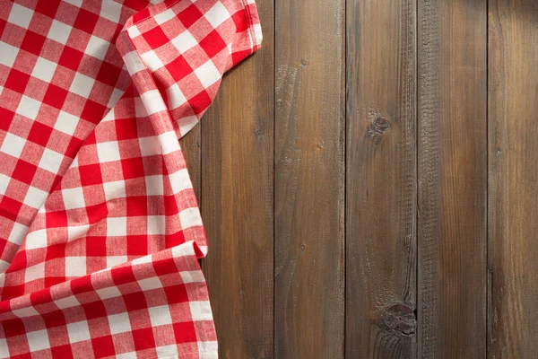 Checkered Napkin Cloth Wooden Background — Stock Photo, Image