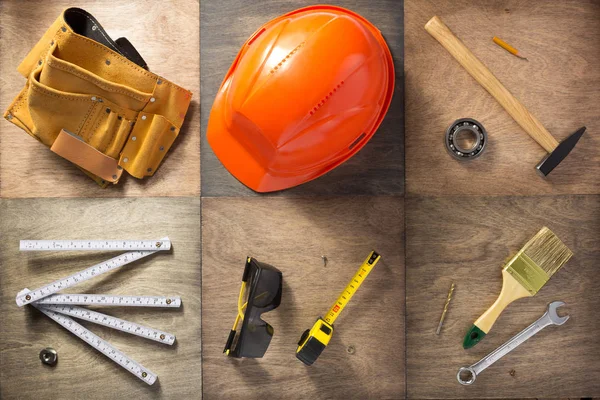 工具や木製の背景で道具のセット — ストック写真