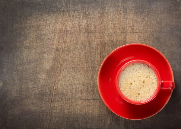 Kopje Koffie Donkere Houten Achtergrond Bovenaanzicht — Stockfoto