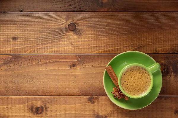 Tasse Kaffee Auf Holzgrund Draufsicht — Stockfoto