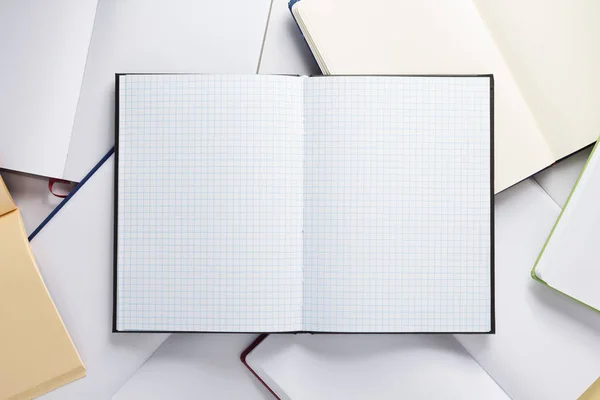 Aprire Notebook Libro Con Pagine Vuote Vista Dall Alto — Foto Stock