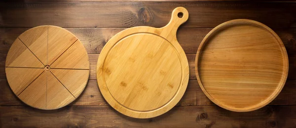 Pizza Bread Cutting Board Wooden Table Top View — Stock Photo, Image