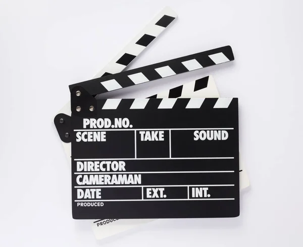 Film Clapper Board Sur Fond Blanc Vue Dessus — Photo