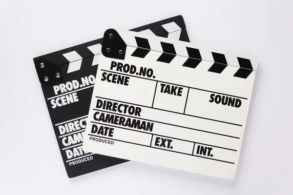 Film Clapper Board Sur Fond Blanc Vue Dessus — Photo