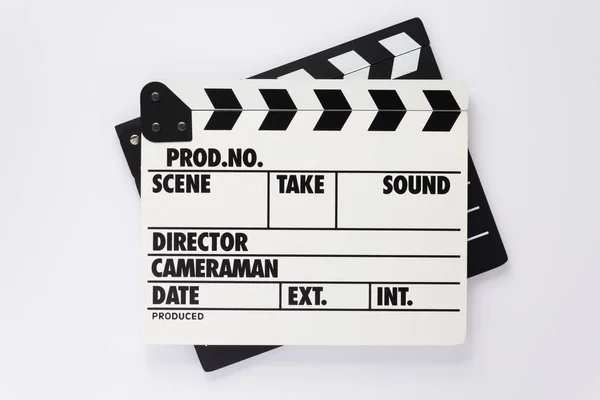 Film Clapper Board Sur Fond Blanc Vue Dessus — Photo