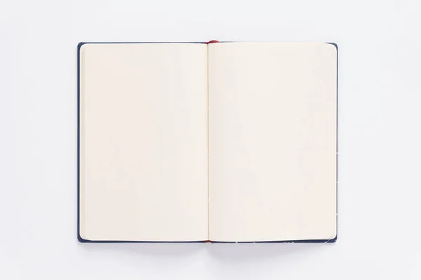 Open Notebook Book Empty Pages White Background Top View — Stock Photo, Image