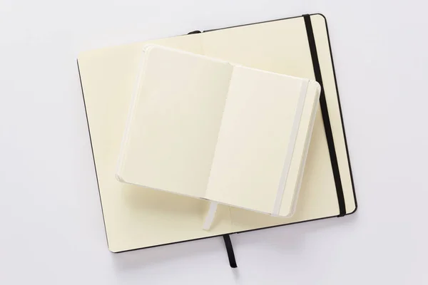 Open Notebook Book Empty Pages White Background Top View — Stock Photo, Image