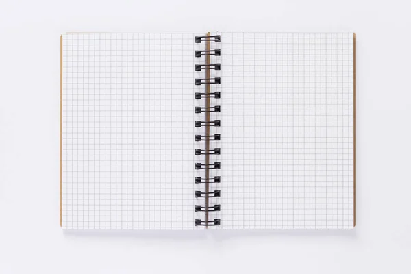 Cuaderno Abierto Libro Con Páginas Vacías Sobre Fondo Blanco Vista —  Fotos de Stock