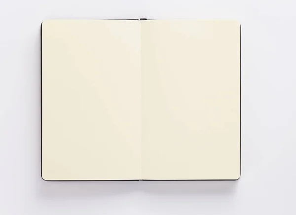 Caderno Aberto Livro Com Páginas Vazias Fundo Branco Vista Superior — Fotografia de Stock