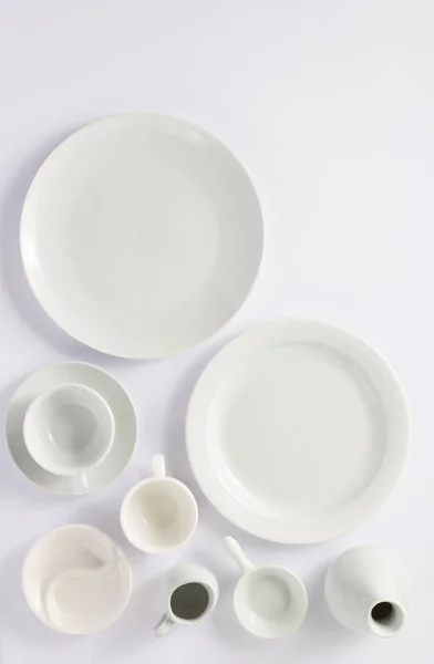 Набір Посуду Білому Тлі Вид Зверху — стокове фото