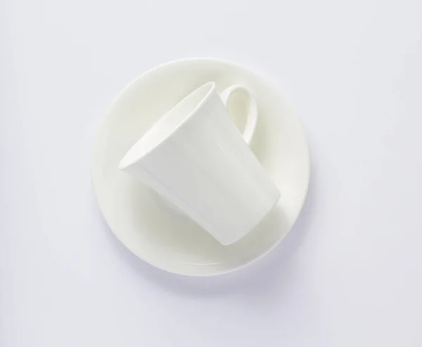 Leere Tasse Und Untertasse Isoliert Auf Weißem Hintergrund Draufsicht — Stockfoto