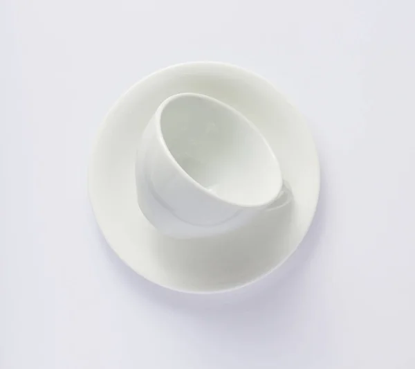 Empty Cup Saucer Isolated White Background Top View — Stock Photo, Image