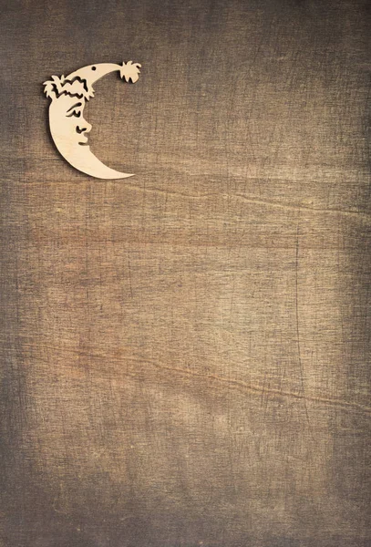 Boże Narodzenie Dekoracja Księżyc Zabawka Podłoże Drewniane Tekstury Widok Góry — Zdjęcie stockowe