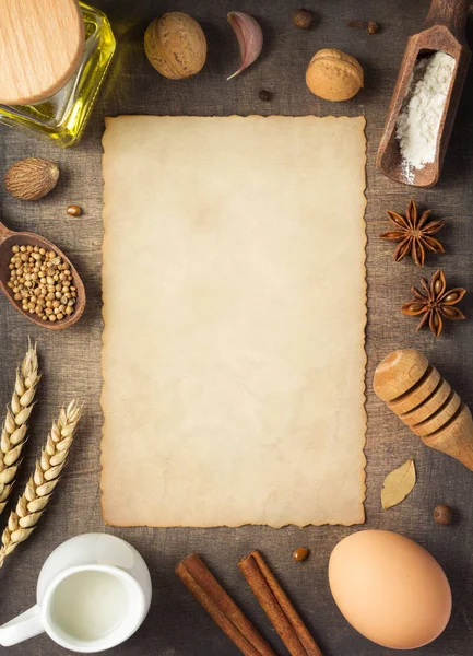 Panadería Pan Ingredientes Sobre Fondo Madera Vista Superior —  Fotos de Stock