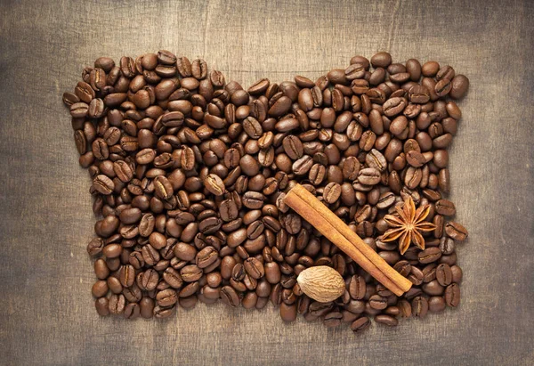 Coffee Beans Wooden Table Background Top View — Stock Photo, Image