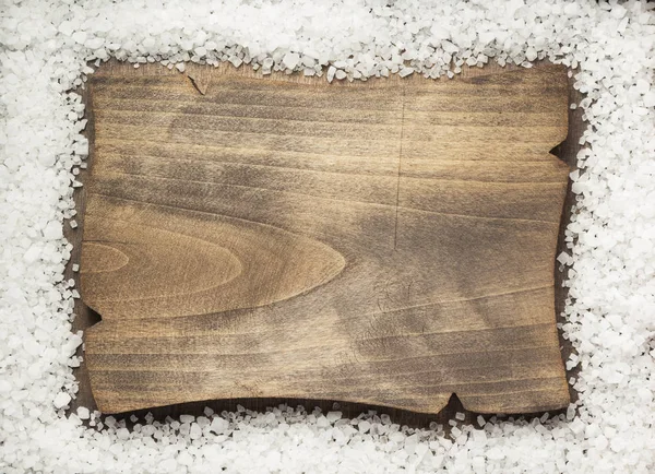 Zee Zout Kruid Houten Tafel Achtergrond Bovenaanzicht — Stockfoto