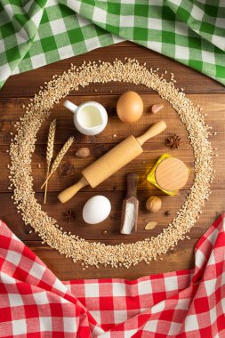 buğday tahıl ve fırını malzemeler ahşap üzerine