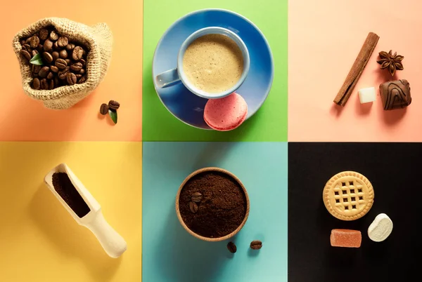 Cup of coffee and ingredients — Stock Photo, Image
