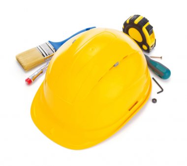 Araçlar ve beyaz arka plan üzerinde izole aletleri