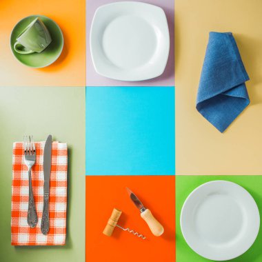 renkli arka plan, mutfak eşyaları