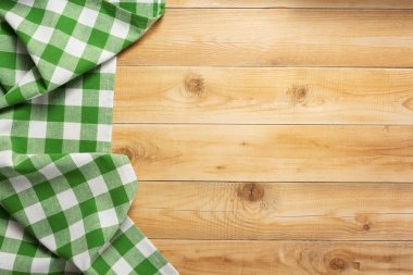 rustik ahşap arka planda bez peçete, üst görünüm